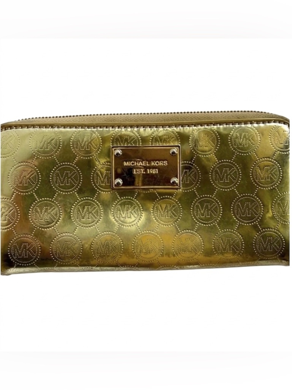 Michael Kors Gold metallic leather Jet Set Zip Around Wallet